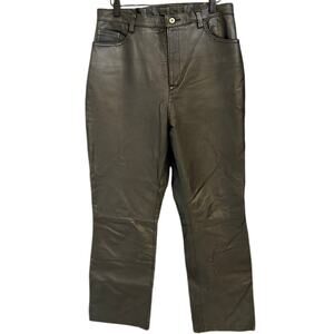 Solutions New York Black Genuine Leather Straight Leg Pants Size 10